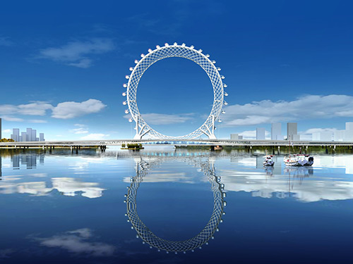潍坊城市名片-白浪河大桥世界最大无轴摩天轮，选用双狮聚硅氧烷涂料